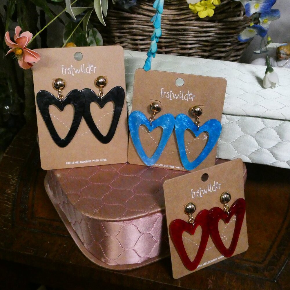 Erstwilder Vintage Set of e XL Heart Shaped Dangle Earrings with Original Cards